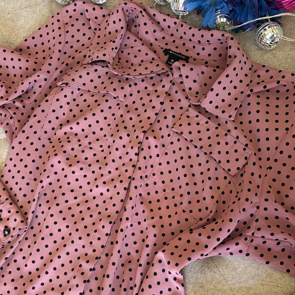 Polka Dot Button-Front Blouse - Pink - Picture 10 of 10